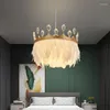 Lampes suspendues Nordic Creative Plume Lustre LED E27 Salon Chambre Romantique Couronne Autruche Cheveux Maison Décoration Chaude Lampe Suspendue