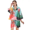 家庭用衣類女性シルクパジャマフェムサテンピジャマスリープウェア半袖ファッションパジャマガールナイトウェアスーツ2022服