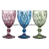 Wine Glasses Wholesale 240Ml 300Ml 4Colors European Style Embossed Stained Glass Lamp Thick Goblets Drop Delivery Home Garden Kitche Dhjyi