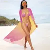 섹시한 여자 3 피스 수영복 그물 원사 점진적인 변화 색상 멜빵 디자인 디자인 수영복 px2068 여름 패션 스포티 한 해변 정장