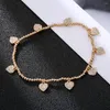 Bracelets de charme Charms de zircônia cúbica Bracelete de coração para mulheres cor dourado elástico Baga