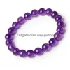 Perlé 8Mm Rond Brin Forme Verre Violet Améthyste Cristal Pierres Précieuses Perles Bracelet Pour Homme Femme Bracelets Stretch 1135 Q2 Drop Del Dhy7W