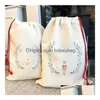 Juldekorationer Festival DString Candy Present Bag Plaid Canvas Sublimation Sack för DIY Printing Drop Delivery Home Garden Festi Dhng2