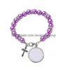 Anhänger Großhandel 4 Farben Sublimation Armband Wärmeübertragung Anhänger Rosenkranz Perle Kreuz Jesus Metall DHS Drop Lieferung Hausgarten A Dhxvw