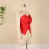 Women's Suits Women Red Party Tops 2022 Lady Elegant Crop Sexy With Big Bowtie Summer Bare Shoulder Backless Anti Slip Tube Blouse 3XL