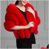 Scarves Winter Women Faux Fur Long Shawl Stole Wrap Shrug Scarf Bridal Wedding Elegant Pashmina Warm Female Waistcoat Cloak Coat Dro Dhxaz