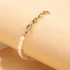 Strand Gold Color Stainless Steel Bracelets Non Tarnish Free Jewelry Coffee Bean Seed Chain Link Natural Fresh Water Pearl Bangle