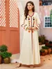 Ethnic Clothing Womens Kaftan Embroidered Long Dress Abaya Female Elegant Vintage V-Neck Sleeve Loose Robe Dubai Turkey Islamic