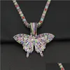 Hanger kettingen Colorf Crystal Butterfly ketting tennisketen CZ Insecten Charm Choker Iced Out Bling Hip Hop Jewelry Year Gifts D DHSEZ
