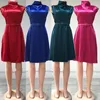 Casual Dresses Women Vintage ärmlös Turtleneck Satin Office Lady Party Dress