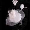 Coiffures Parti Femmes Fascinator Chapeaux Lin Mariage Dame Plume Fleur Chapeaux Pilulier Chapeau Mariée Élégant Accessoires De Cheveux Bandeaux