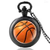 Pocket Watches Fashion Basketball Design Glass Cabochon Quartz Watch Vintage Men Women Black Pendant Necklace Chain Hours Clock