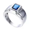 Eheringe Rechteck Blau Zirkon Ring Weiß CZ Stein Für Frauen Männer Engagement Versprechen Schmuck Männliche Mode Silber Farbe