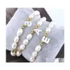 Bracelets porte-bonheur 5 pièces perles de perles d'eau douce naturelles à la main perlé lettre coquille bracelet à breloques femmes 2022 fille bijoux goutte livrer Dhtus