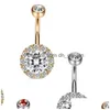 Navel Bell Button Rings Double Zircon Ring 316L Stainless Steel Belly Rose Gold Colorf Fashion Body Jewelry 3 2Dl Q2 Drop D Dhgarden Dhkpm