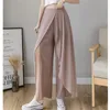 Dames broek limiguyue zomer Koreaanse mode elegante split ruche chiffon dames wide been chic geplooide hoge taille broek k2104