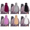 Abbigliamento etnico 2 pezzi Musulmano Per donna 1 strato saudita Nero Niqab Velo per hijab Morbido 1 pezzo Burqa-Senza paravento Khimar Ramadan Formale