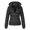 Casaco feminino de mulher de manga longa tipo curto cor sólido Autumn Winter Jacket Hooded Zipper quente Casual Puffer feminino Outwear