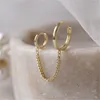 Hoop Earrings CAOSHI 1 Pcs Simple Two Different Size Mini Circle With 2 Line Chain Women's Personality Jewelry For Teen Girls