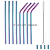 Pailles à boire 6x215mm en acier inoxydable Sts réutilisable Colorf Metal St Brosse de nettoyage pour fête de mariage Bar Drop Livraison Maison Jardin Dhgne