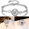 Necklace Earrings Set Women Jewelry Fashion Round Rhinestone Zircon Rings Bracelet Gift Casual Street Party Club Outdoor