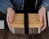 800ml Food Container Lunch Box with Bamboo Lid Stainless Steel Bento Box Wooden Top 1 layer Food Kitchen Container Easy for Take ss1223