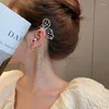 Backs Earrings Exquisite Crystal Zircon Butterfly Long Tassels Ear Clips For Women's Sparkling Pearl Cuff Clip Charm Jewelry