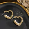 Hoop Earrings Origin Summer French Love Heart Open Earring For Women Girls Delicate Simulation Pearl Gold Color Metallic Jewelry
