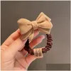 H￥rgummiband Korea Dongdamen Autumn and Winter Color Flocking Bow Circle Simple Temperament High Elastic Binding Headrope Drop DH9XA