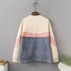 Women's Jackets Fashion Denim Patchwork Zipper Coat Women Casual Contrast Color Loose Outerwear Femme Long Sleeve Bomber Jacket G1066