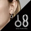 Hoopörhängen 925 Silver Hoops Women Double Shiny Original Dingle With Stones Modern Fine Fashion Crystal 2022 Trend Girl Luxury Jewelry