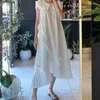 Sıradan Elbiseler 2022 Yaz Kadınlar Kawaii Yuvarlak Boyun Beyaz Elbise Kore tarzı Moda Düzensiz Bayanlar Düz Renk Gevşek Uzun