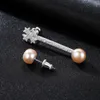 Micro set zircon fresh-water pearl s925 silver stud earrings jewelry fashion charming women exquisite luxury asymmetric earrings accessories