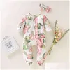 Kläderuppsättningar X Kids Born Babys spädbarn Baby Girl Boy Footed Sleeper Romper pannbandskläder kläder Set 018 månader Jumpsuit drop del dhgj6