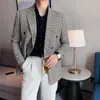 Erkek Suitler 2022 Fashion Marka Blazers Erkek Akıllı Gündelik Takım Kafes Deseni Kore Versiyon Ekose Erkek İnce Fit Çift Göğüslü S-3XL