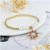 Chain Link Bracelets Creative Personality Flower Hollow Copper Diamond Microencrusted Pearl Elastic Bracelet Men And Women Niche Sen Dhsxn