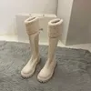 トップブーツ冬の新しい丸いヘッドナイトハイヒール厚いソールバックジッパーブラックフラット人工ウール女性の肥厚靴