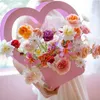 ギフトラップハート型のポータブルフラワーボックス女性の花のためのロマンチックなソリッドカラーパッキングペーパーボックスバンチパッケージバレンタインデー