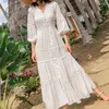 Casual Dresses Ordifree 2022 Boho Women Maxi Party Dress Single Breasted Sexy White Lace Cotton Tunic Long Beach Summer Vocation