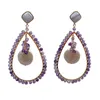 Kolczyki stadninowe kkgem naturalny biała moneta perła łza okrągły ametyst wypełniony złotem Purple Purtele Rhinestone Blue Lace Agates Dangle