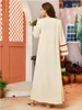 Ethnic Clothing Womens Kaftan Embroidered Long Dress Abaya Female Elegant Vintage V-Neck Sleeve Loose Robe Dubai Turkey Islamic