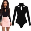 Twee stuk broek voor dames mode sexy vrouwen bodysuits hoge kraag uitgehold uit lange mouw bodycon jumpsuit slanke fit solide rompers