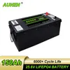 Aunen 24V 150AH LIFEPO4 배터리 팩 충전식 24V 리튬 철안 태양열 배터리 RV 보트 모터 야외 인버터 용 BMS