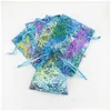 Jewelry Pouches Bags 100 Pcs Blue Coral Fashion Organza Gift Pouch 7X9Cm Dstring Bag Candy Diy Drop Delivery Packaging Display Dh3Mi