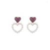 Orecchini a clip con retro a vite Orecchini con perla a forma di cuore in smalto Clip senza foro per orecchie Viola Amore su orecchino senza piercing Minimalista Ce2 Dh69J