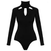 Twee stuk broek voor dames mode sexy vrouwen bodysuits hoge kraag uitgehold uit lange mouw bodycon jumpsuit slanke fit solide rompers