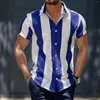 Men's Casual Shirts Man Stylish Button Blouse Summer Tops Masculina Fashion Wide Striped Men Short Sleeve Stand Collar Shirt 2XL