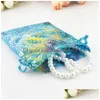 Sieraden zakjes zakken 100 pc's blauw koraal mode organza cadeau zakje 7x9cm dstring tas candy diy drop levering verpakking display dh3mi