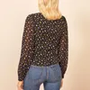 Blouses pour femmes Blouse femmes Vintage imprimé fleuri en mousseline de soie col en cœur à manches longues à volants ourlet hauts 2022 vêtements Blusas