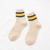 Chaussettes pour hommes hommes automne hiver drôle couleur unie équipage coton Couple sport deux barres impression Calcetines Hombre respirant Sox